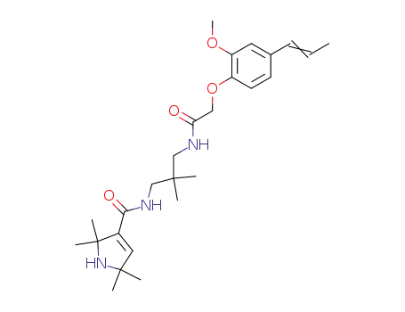 Molecular Structure of 102131-53-3 (1H-Pyrrole-3-carboxamide,
2,5-dihydro-N-[3-[[[2-methoxy-4-(1-propenyl)phenoxy]acetyl]amino]-2,2-
dimethylpropyl]-2,2,5,5-tetramethyl-)