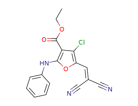 Molecular Structure of 1314653-80-9 (ethyl 4-chloro-5-(2,2-dicyanovinyl)-2-(phenylamino)furan-3-carboxylate)