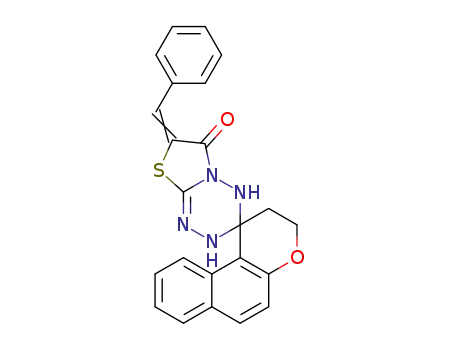 Molecular Structure of 1352039-70-3 (7'-benzylidenespiro[benzo[f]-chroman-4,3'(4'H)[2H]thiazolo[3,2-b]-s-tetrazine]-6'-one)