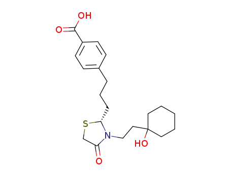 Molecular Structure of 84040-56-2 ((+)-4-[3-[3-[2-(1-Hydroxycyclohexyl)ethyl]-4-oxo-2-thiazolidinyl]propyl]benzoic acid)