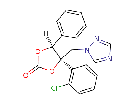 Molecular Structure of 107659-71-2 ((4S,5R)-4-(2-chlorophenyl)-5-phenyl-4-(1H-1,2,4-triazol-1-ylmethyl)-1,3-dioxolan-2-one)