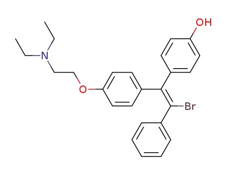 Molecular Structure of 104575-10-2 (Phenol,
4-[2-bromo-1-[4-[2-(diethylamino)ethoxy]phenyl]-2-phenylethenyl]-, (E)-)