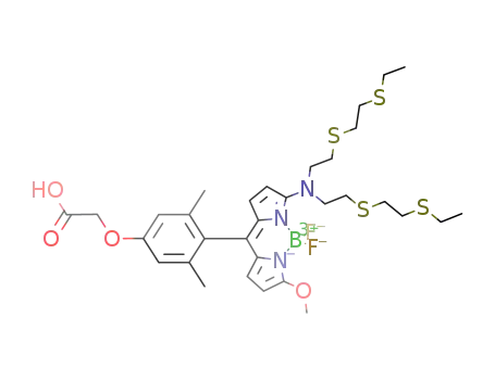 3-(bis(2-((2-(ethylthio)ethyl)thio)ethyl)amino)-10-(4-(2-carboxmethoxy)-2,6-dimethylphenyl)-5,5-difluoro-7-methoxy-5H-dipyrrolo[1,2-c:2',1'-f][1,3,2]diazaborinin-4-ium-5-uide