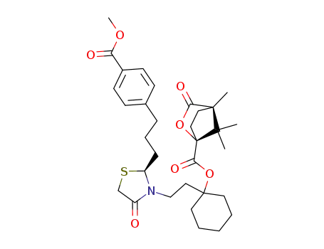 Molecular Structure of 84064-04-0 ((-)-methyl 4-<3-<3-<2-<1-<(1S)-ω-camphanyloxy>cyclohexyl>ethyl>-4-oxo-2-thiazolidinyl>propyl>benzoate)