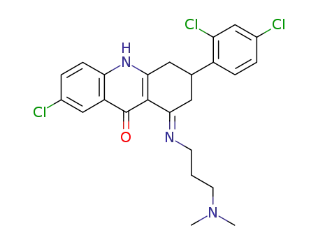 Molecular Structure of 141407-19-4 (9(2H)-Acridinone,
7-chloro-3-(2,4-dichlorophenyl)-1-[[3-(dimethylamino)propyl]imino]-1,3,4
,10-tetrahydro-, (S)-)