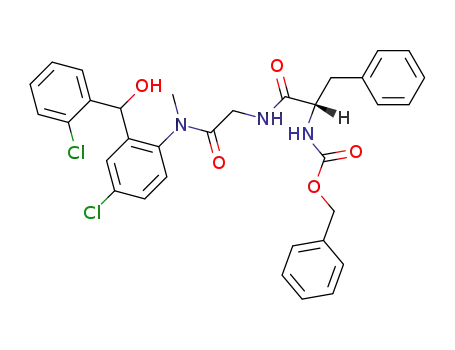 Molecular Structure of 59180-32-4 (((S)-1-{[({4-Chloro-2-[(2-chloro-phenyl)-hydroxy-methyl]-phenyl}-methyl-carbamoyl)-methyl]-carbamoyl}-2-phenyl-ethyl)-carbamic acid benzyl ester)