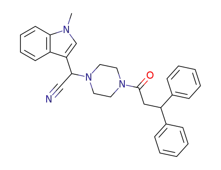 Molecular Structure of 143817-19-0 ([4-(3,3-Diphenyl-propionyl)-piperazin-1-yl]-(1-methyl-1H-indol-3-yl)-acetonitrile)