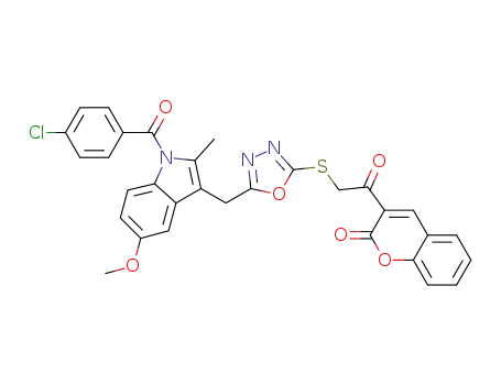 3-[2-{5-((1-(4-chlorobenzoyl)-5-methoxy-2-methyl-1H-indol-3-yl)methyl)-1,3,4-oxadiazol-2-ylthio}acetyl]-2H-chromen-2-one