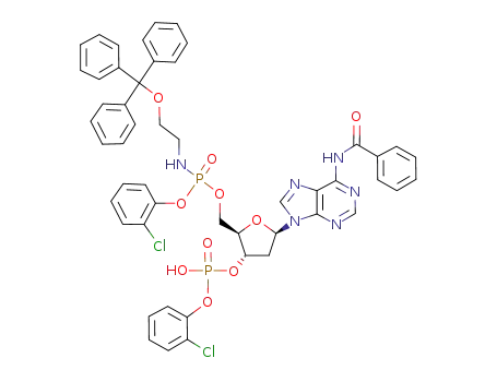 Phosphoric acid (2R,3S,5R)-5-(6-benzoylamino-purin-9-yl)-2-[(2-chloro-phenoxy)-(2-trityloxy-ethylamino)-phosphoryloxymethyl]-tetrahydro-furan-3-yl ester 2-chloro-phenyl ester