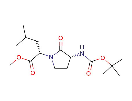 Molecular Structure of 124202-00-2 ((R)-2-<3-<(tert-butoxycarbonyl)amino>-2-oxo-1-pyrrolidinyl>-(S)-4-methylpentanoic acid methyl ester)