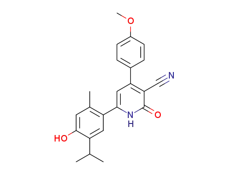 Molecular Structure of 1315250-47-5 (1,2-dihydro-6-(4-hydroxy-5-isopropyl-2-methylphenyl)-4-(4-methoxyphenyl)-2-oxo-pyridine-3-carbonitrile)