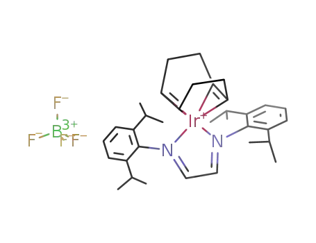 Molecular Structure of 1239599-63-3 (glyoxal-bis(2,6-diisopropylphenylimine)(cycloocta-1,5-diene)iridium tetrafluoroborate)