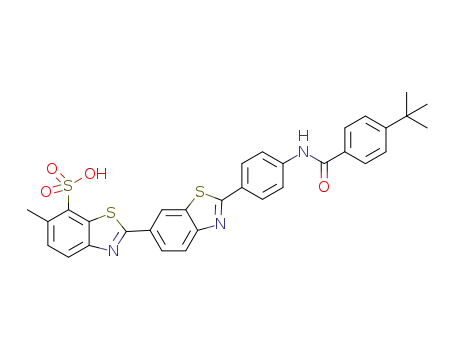 Molecular Structure of 1363453-75-1 (2'-(4-(4-(tert-butyl)benzamido)phenyl)-6-methyl-[2,6'-bibenzo[d]thiazole]-7-sulfonic acid)