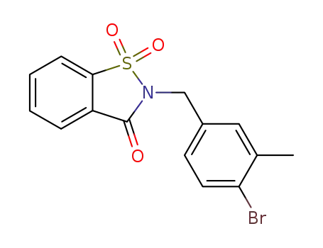 Molecular Structure of 1026343-73-6 (2-(4-Bromo-3-methyl-benzyl)-1,1-dioxo-1,2-dihydro-1λ<sup>6</sup>-benzo[d]isothiazol-3-one)