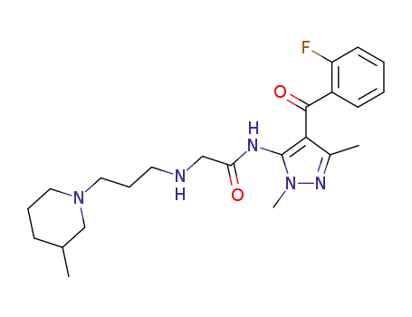 Molecular Structure of 85723-34-8 (N-[4-(2-Fluoro-benzoyl)-2,5-dimethyl-2H-pyrazol-3-yl]-2-[3-(3-methyl-piperidin-1-yl)-propylamino]-acetamide)