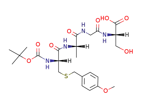 Molecular Structure of 86895-17-2 (L-Serine,
N-[N-[N-[N-[(1,1-dimethylethoxy)carbonyl]-S-[(4-methoxyphenyl)methyl]-
L-cysteinyl]-L-alanyl]glycyl]-)