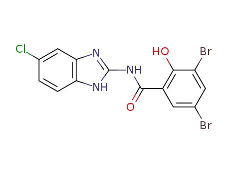 Molecular Structure of 78417-58-0 (3,5-Dibromo-N-(5-chloro-1H-benzoimidazol-2-yl)-2-hydroxy-benzamide)