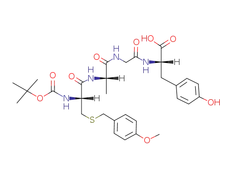 Molecular Structure of 92455-60-2 (L-Tyrosine,
N-[N-[N-[N-[(1,1-dimethylethoxy)carbonyl]-S-[(4-methoxyphenyl)methyl]-
L-cysteinyl]-L-alanyl]glycyl]-)