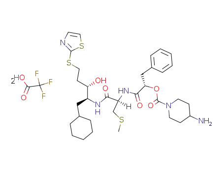 Molecular Structure of 143142-39-6 ((2S,3S)-2-<<(2S)-2-<<(4-aminopiperidino)carbonyl>oxy>-3-phenylpropionyl>-Cys(Me)-amino>-1-cyclohexyl-5-(2-thiazolylthio)-3-pentanol bis(trifluoroacetate))