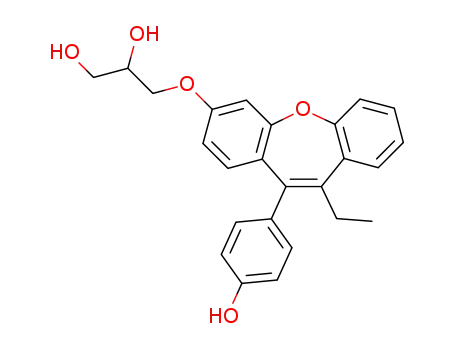 Molecular Structure of 85850-93-7 (3-{[10-ethyl-11-(4-hydroxyphenyl)dibenzo[b,f]oxepin-3-yl]oxy}propane-1,2-diol)