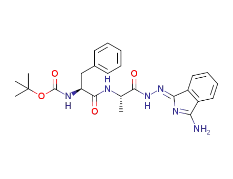 Molecular Structure of 1403610-66-1 (tert-butyl (S)-1-{(S)-1-[(Z)-2-(3-amino-1H-isoindol-1-ylidene)hydrazinyl]-1-oxopropan-2-ylamino}-1-oxo-3-phenylpropan-2-ylcarbamate)