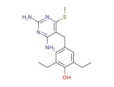 Molecular Structure of 343234-65-1 (4-(2,4-diamino-6-methylsulfanyl-pyrimidin-5-ylmethyl)-2,6-diethyl-phenol)