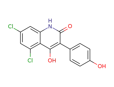 Molecular Structure of 143294-50-2 (2(1H)-Quinolinone,5,7-dichloro-4-hydroxy-3-(4-hydroxyphenyl)-)