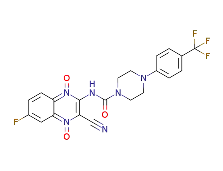 Molecular Structure of 1421426-46-1 (2-cyano-7-fluoro-3-(4-(4-(trifluoromethyl)phenyl)piperazine-1-carboxamido)quinoxaline 1,4-dioxide)