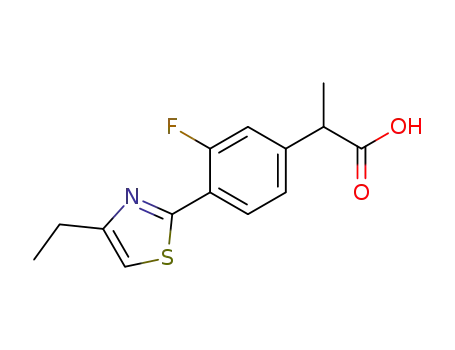 Molecular Structure of 138568-71-5 (3-Fluoro-α-methyl-4-(4-ethyl-2-thiazolyl)benzeneacetic acid)