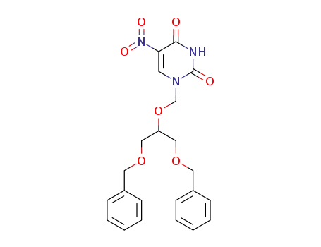 Molecular Structure of 90056-92-1 (2,4(1H,3H)-Pyrimidinedione,
5-nitro-1-[[2-(phenylmethoxy)-1-[(phenylmethoxy)methyl]ethoxy]methyl]-)