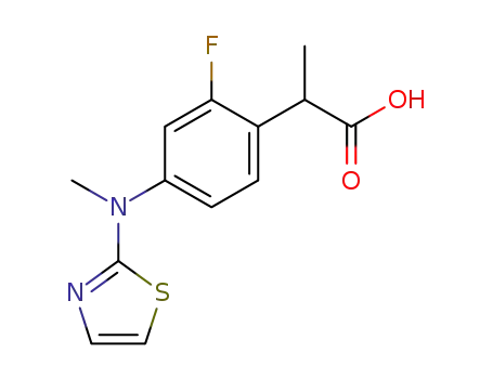 Molecular Structure of 73120-13-5 (Benzeneacetic acid, 2-fluoro-a-methyl-4-(methyl-2-thiazolylamino)-)