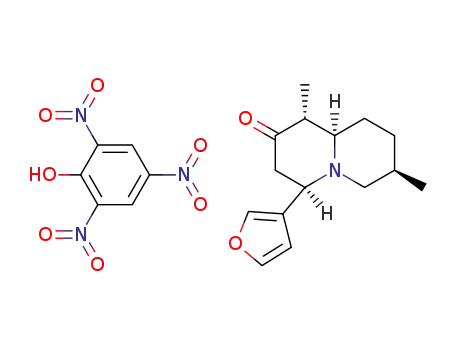 Molecular Structure of 62724-11-2 (4<i>t</i>-furan-3-yl-1<i>c</i>,7<i>t</i>-dimethyl-(9a<i>r</i>)-octahydro-quinolizin-2-one; picrate)