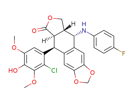 Furo(3,4:6,7)naphtho(2,3-d)-1,3-dioxol-6(5aH)-one, 5-(2-chloro-4-hydroxy-3,5-dimethoxyphenyl)-5,8,8a,9-tetrahydro-9-((4-fluorophenyl)amino)-, (5S-(5alpha,5abeta,8aalpha,9beta))-
