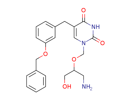 Molecular Structure of 111233-58-0 (2,4(1H,3H)-Pyrimidinedione,
1-[[2-amino-1-(hydroxymethyl)ethoxy]methyl]-5-[[3-(phenylmethoxy)phen
yl]methyl]-)