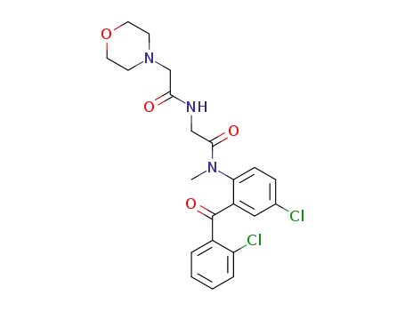 Molecular Structure of 59180-49-3 (4-Morpholineacetamide,
N-[2-[[4-chloro-2-(2-chlorobenzoyl)phenyl]methylamino]-2-oxoethyl]-)
