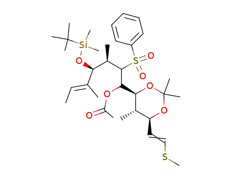 Acetic acid (E)-(3R,4S)-2-benzenesulfonyl-4-(tert-butyl-dimethyl-silanyloxy)-3,5-dimethyl-1-[(4S,5S,6R)-2,2,5-trimethyl-6-((Z)-2-methylsulfanyl-vinyl)-[1,3]dioxan-4-yl]-hept-5-enyl ester