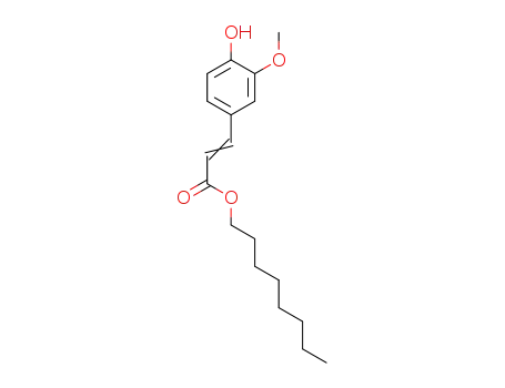 Molecular Structure of 214779-01-8 (2-Propenoic acid, 3-(4-hydroxy-3-methoxyphenyl)-, octyl ester)