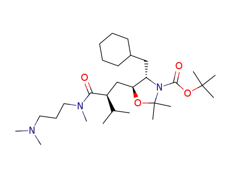 Molecular Structure of 140660-89-5 ((4S,5S)-4-Cyclohexylmethyl-5-{(S)-2-[(3-dimethylamino-propyl)-methyl-carbamoyl]-3-methyl-butyl}-2,2-dimethyl-oxazolidine-3-carboxylic acid tert-butyl ester)