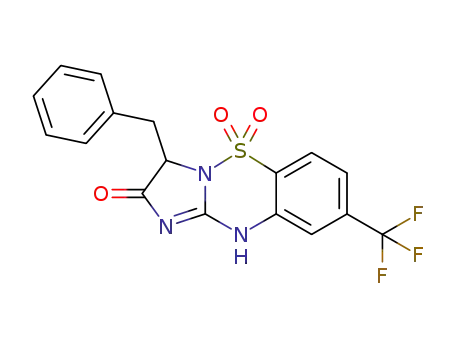 Molecular Structure of 1605279-98-8 (3-benzyl-8-(trifluoromethyl)-1H-benzo[e]imidazo[1,2-b][1,2,4]thiadiazin-2(3H)-one-5,5-dioxide)