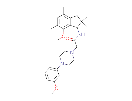 Molecular Structure of 103247-22-9 (1-Piperazineacetamide,N-(2,3-dihydro-7-methoxy-2,2,4,6-tetramethyl-1H-inden-1-yl)-4-(3-methoxyphenyl)-)