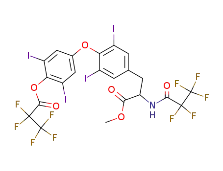 Molecular Structure of 80527-51-1 (2,2,3,3,3-Pentafluoro-propionic acid 4-{2,6-diiodo-4-[2-methoxycarbonyl-2-(2,2,3,3,3-pentafluoro-propionylamino)-ethyl]-phenoxy}-2,6-diiodo-phenyl ester)
