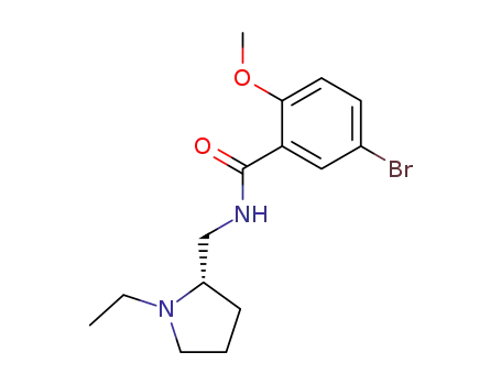 Molecular Structure of 123987-22-4 (Benzamide, 5-bromo-N-[[(2S)-1-ethyl-2-pyrrolidinyl]methyl]-2-methoxy-)