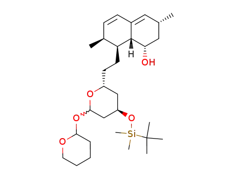 Molecular Structure of 83348-89-4 (1-Naphthalenol,
8-[2-[4-[[(1,1-dimethylethyl)dimethylsilyl]oxy]tetrahydro-6-[(tetrahydro-2H
-pyran-2-yl)oxy]-2H-pyran-2-yl]ethyl]-1,2,3,7,8,8a-hexahydro-3,7-dimeth
yl-)