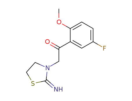 Molecular Structure of 801154-59-6 (1-(5-fluoro-2-methoxy-phenyl)-2-(2-imino-thiazolidin-3-yl)-ethanone)