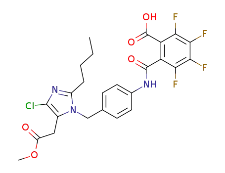 Molecular Structure of 114798-45-7 (1H-Imidazole-5-acetic acid,
2-butyl-1-[[4-[(2-carboxy-3,4,5,6-tetrafluorobenzoyl)amino]phenyl]methyl]
-4-chloro-, a-methyl ester)