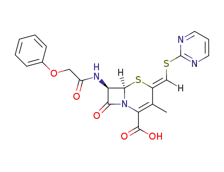 (6<i>R</i>)-3-methyl-8-oxo-7<i>t</i>-(2-phenoxy-acetylamino)-4-(<i>Z</i>)-pyrimidin-2-ylsulfanylmethylene-(6<i>r</i><i>H</i>)-5-thia-1-aza-bicyclo[4.2.0]oct-2-ene-2-carboxylic acid