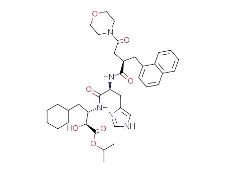 Molecular Structure of 128053-57-6 (isopropyl (2S,3S)-3-<<N-<(2R)-3-(morpholinocarbonyl)-2-(1-naphthylmethyl)-propionyl>-L-histidyl>amino>-4-cyclohexyl-2-hydroxybutyrate)