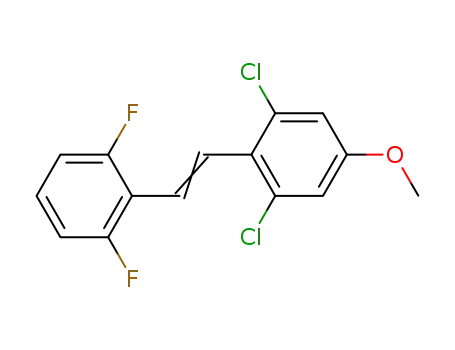 Molecular Structure of 128412-94-2 (1,3-Dichloro-2-[(E)-2-(2,6-difluoro-phenyl)-vinyl]-5-methoxy-benzene)