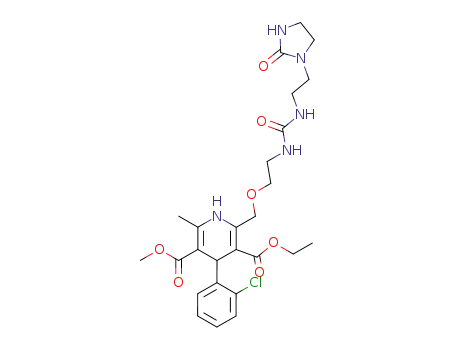 Molecular Structure of 123700-21-0 (1-<2-<<4-(2-chlorophenyl)-3-(ethoxycarbonyl)-5-(methoxycarbonyl)-6-methyl-1,4-dihydropyrid-2-yl>methoxy>ethyl>-3-<2-(2-oxoimidazolidin-1-yl)ethyl>urea)