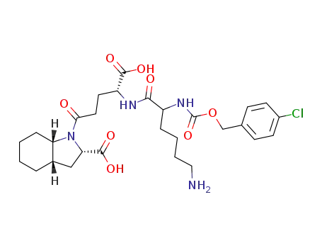 Molecular Structure of 116587-35-0 ((2S,3aS,7aS)-1-{(R)-4-[6-Amino-2-(4-chloro-benzyloxycarbonylamino)-hexanoylamino]-4-carboxy-butyryl}-octahydro-indole-2-carboxylic acid)